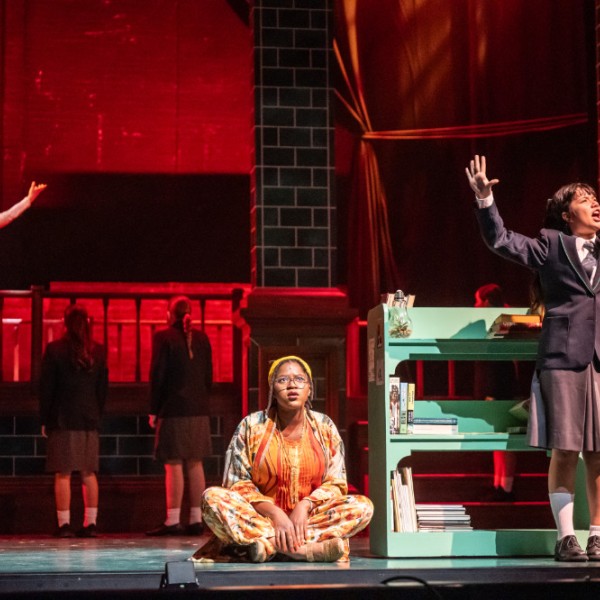 Pictured: The Company of MATILDA THE MUSICAL. Directed by: Megan Watson. Music Directed by: Sarah Richardson. Choreographed by: Stephen Cota. Set Design by: Scott Penner. Costume Design by: Lisa Wright. Lighting Design by: Jareth Li. Sound Design by: Aaron Ouellette. Photo by Dahlia Katz.