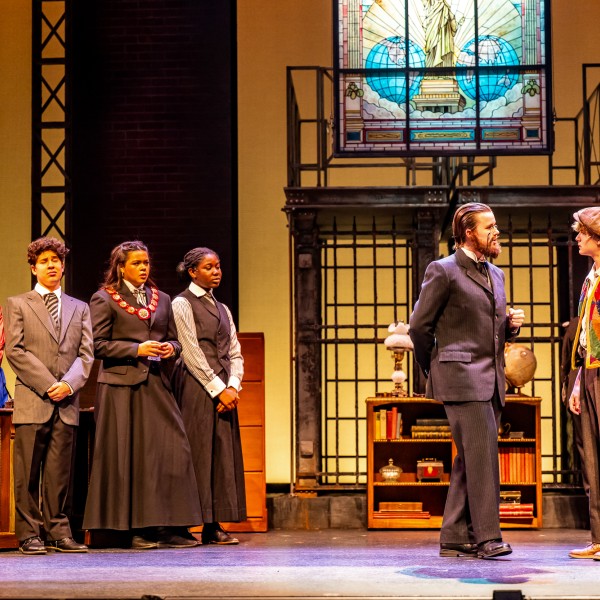 Pictured: Company members of Disney’s NEWSIES at the Grand Theatre. Directed by Ray Hogg. Music Direction by Matthew Atkins. Choreographed by Krista Leis. Set Design Consultant: Joshua Quinlan. Costume Design by Lisa Wright. Lighting Design by Echo Zhou周芷會. Sound Design by Emily Porter. Fight Director: Mike Dufays. Disability Consultant: Kristi Hansen. Stage Management by Melissa Cameron. Photography by Dahlia Katz.