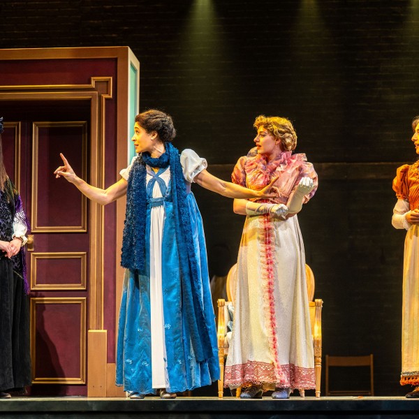 Pictured: Sarah Wilson, Beck Lloyd, Raechel Fisher, Lior Maharjan. Directed by Rebecca Northan, Choreographed by Krista Leis, Set Design by Brandon Kleiman, Costume Design by Joanna Yu, Lighting Design by Sophie Tang, Sound Design by Maddie Bautista. Photo by Dahlia Katz.