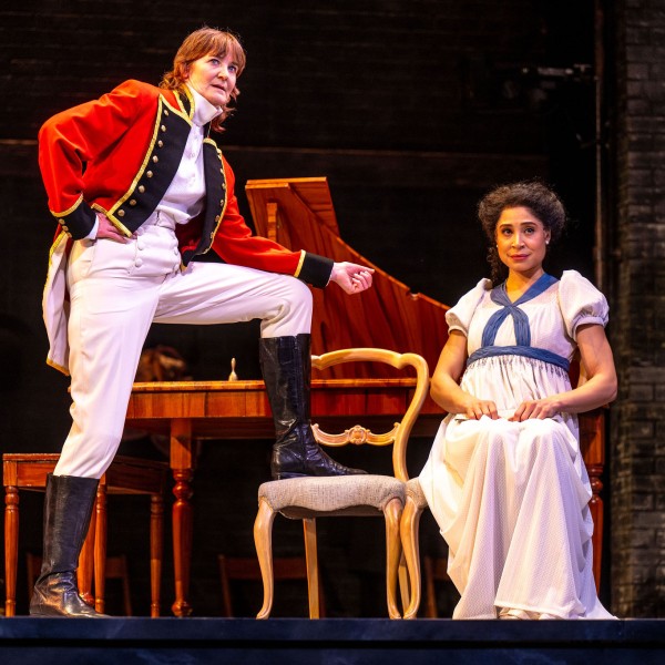 Pictured: Carmen Grant, Beck Lloyd. Directed by Rebecca Northan, Choreographed by Krista Leis, Set Design by Brandon Kleiman, Costume Design by Joanna Yu, Lighting Design by Sophie Tang, Sound Design by Maddie Bautista. Photo by Dahlia Katz.