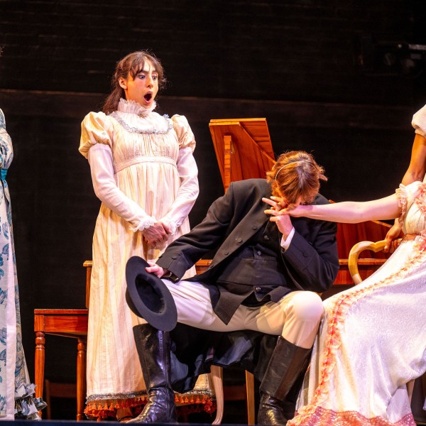 Pictured: Kate Hennig, Lior Maharjan, Carmen Grant, Raechel Fisher, Beck Lloyd. Directed by Rebecca Northan, Choreographed by Krista Leis, Set Design by Brandon Kleiman, Costume Design by Joanna Yu, Lighting Design by Sophie Tang, Sound Design by Maddie Bautista. Photo by Dahlia Katz.