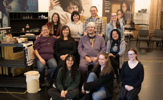 The Company of The Secret to Good Tea gathered together in the rehearsal hall.