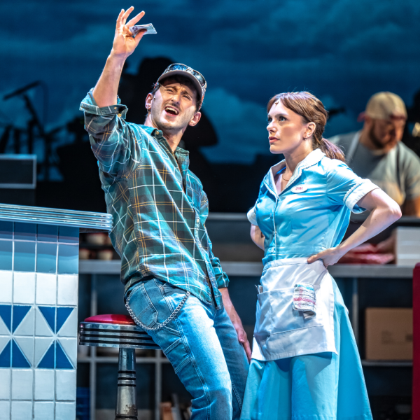 Pictured: THE COMPANY OF WAITRESS. Director: Rachel Peake. Music Director: Patrick Bowman. Choreographer: Genny Sermonia. Set & Costume Designer: Scott Penner. Lighting Designer: Michelle Ramsay. Sound Designer: Richard Feren. Fight & Intimacy Director: Siobhan Richardson. Photo by Dahlia Katz.