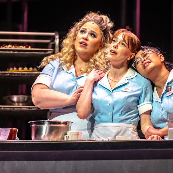 Pictured (L to R): Stacey Kay, Julia McLellan, & Elysia Cruz. Director: Rachel Peake. Music Director: Patrick Bowman. Choreographer: Genny Sermonia. Set & Costume Designer: Scott Penner. Lighting Designer: Michelle Ramsay. Sound Designer: Richard Feren. Fight & Intimacy Director: Siobhan Richardson. Photo by Dahlia Katz.